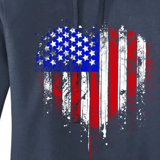 American Flag Heart 4th Of July Usa Flag Mom Mama Gift Women's Pullover Hoodie