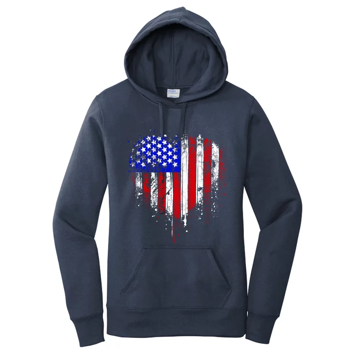 American Flag Heart 4th Of July Usa Flag Mom Mama Gift Women's Pullover Hoodie