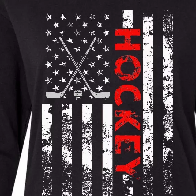 American Flag Hockey Usa Patriotic Womens Cotton Relaxed Long Sleeve T-Shirt