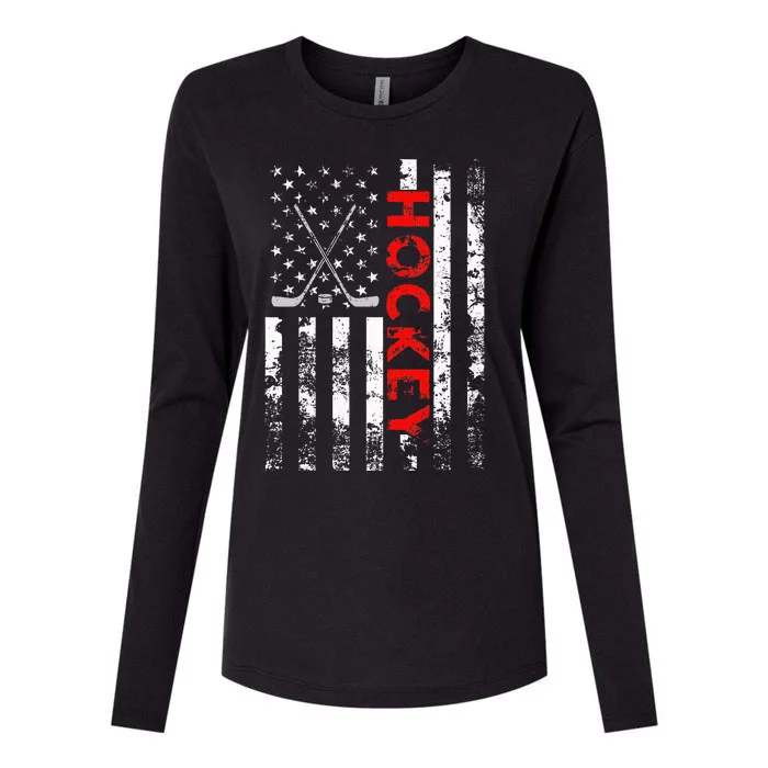 American Flag Hockey Usa Patriotic Womens Cotton Relaxed Long Sleeve T-Shirt