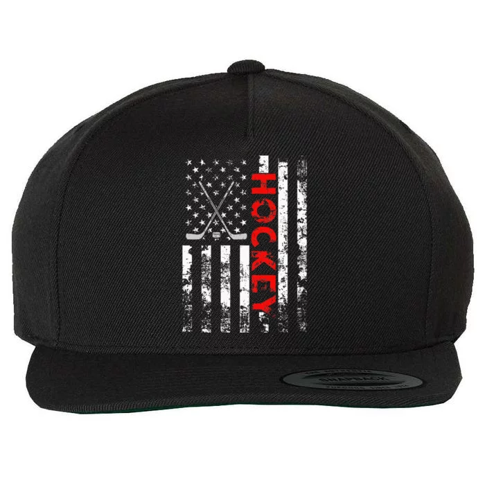 American Flag Hockey Usa Patriotic Wool Snapback Cap