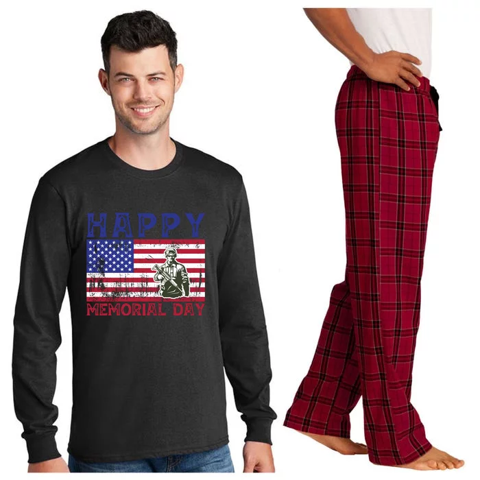 American Flag Happy Memorial Day Gift Long Sleeve Pajama Set