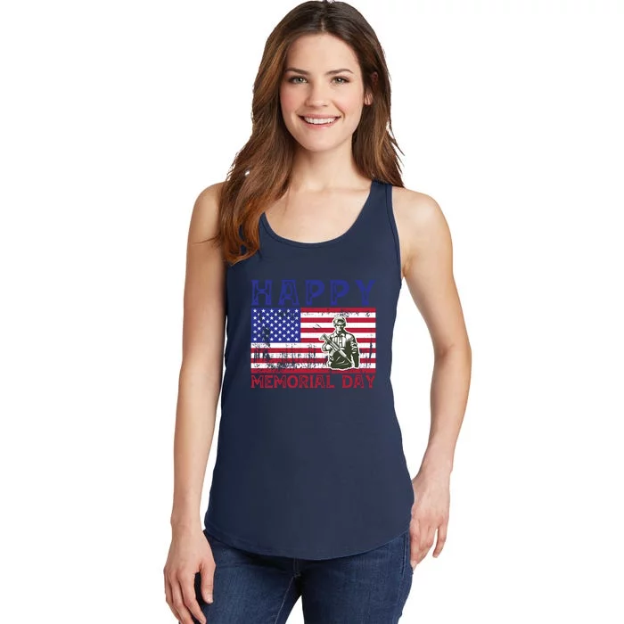 American Flag Happy Memorial Day Gift Ladies Essential Tank