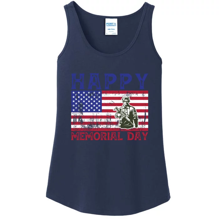 American Flag Happy Memorial Day Gift Ladies Essential Tank