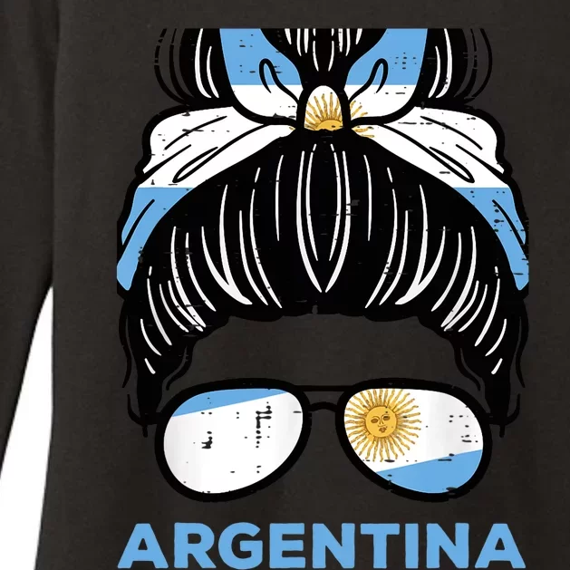 Argentina Flag Hairbun Football Soccer Fan Wo Girls Womens CVC Long Sleeve Shirt