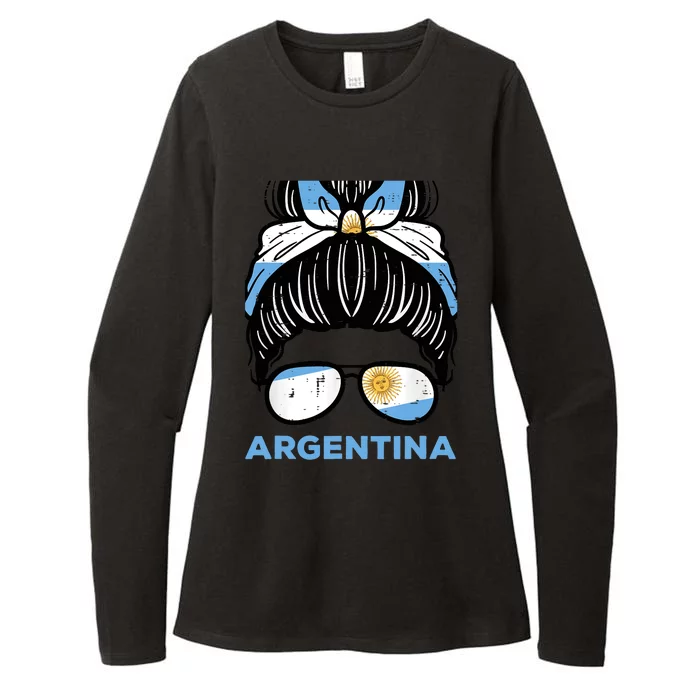 Argentina Flag Hairbun Football Soccer Fan Wo Girls Womens CVC Long Sleeve Shirt