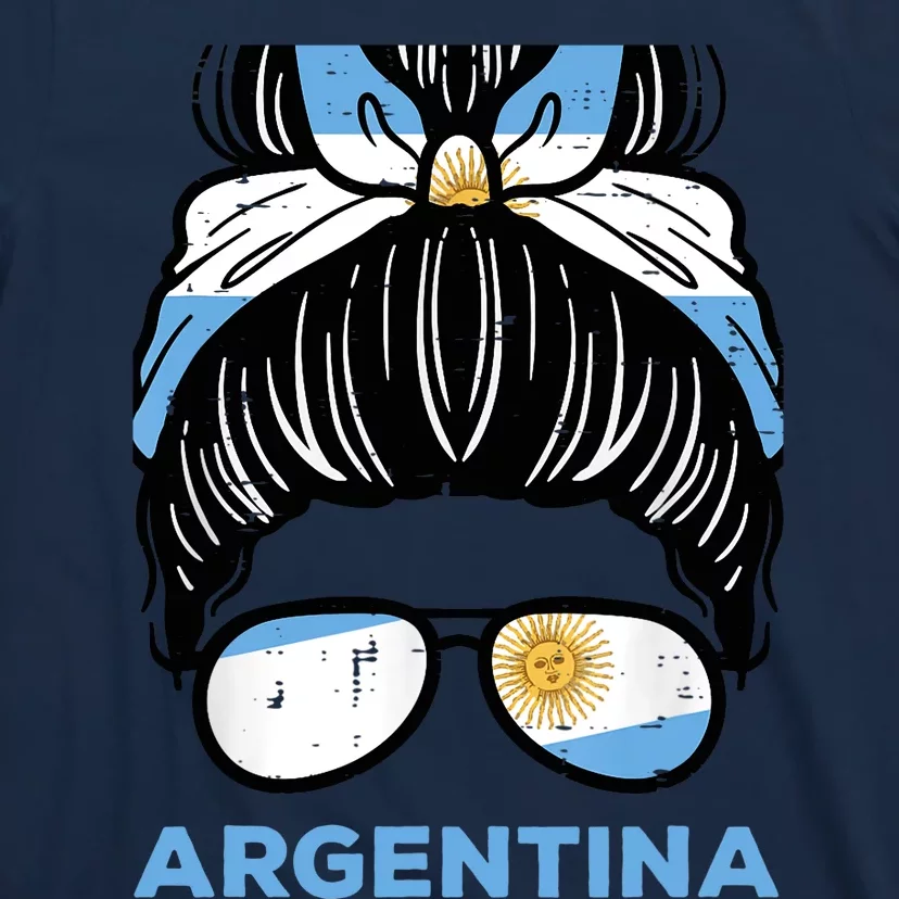 Argentina Flag Hairbun Football Soccer Fan Wo Girls T-Shirt