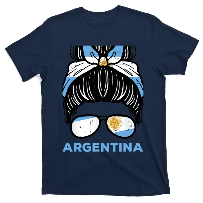 Argentina Flag Hairbun Football Soccer Fan Wo Girls T-Shirt