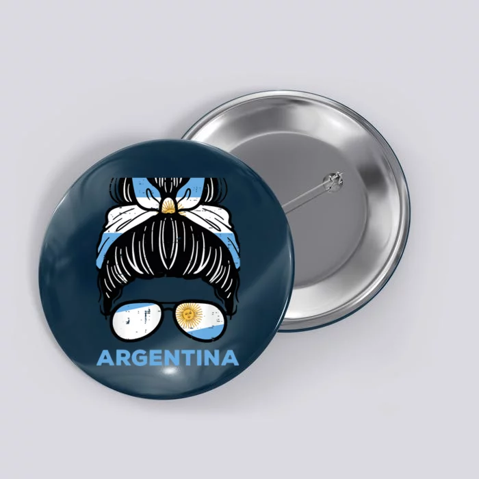 Argentina Flag Hairbun Football Soccer Fan Wo Girls Button