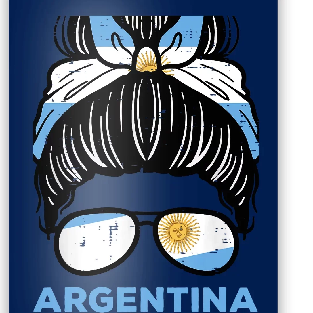 Argentina Flag Hairbun Football Soccer Fan Wo Girls Poster