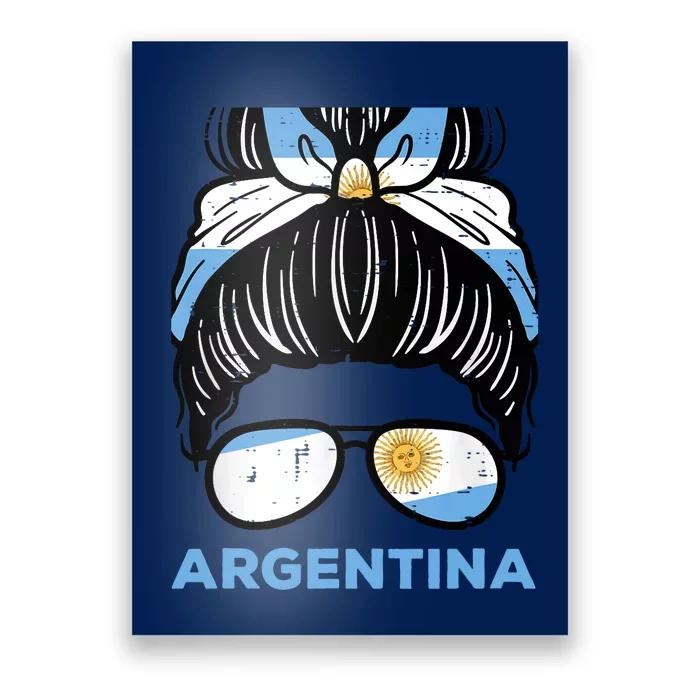 Argentina Flag Hairbun Football Soccer Fan Wo Girls Poster