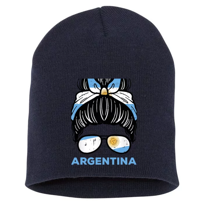 Argentina Flag Hairbun Football Soccer Fan Wo Girls Short Acrylic Beanie