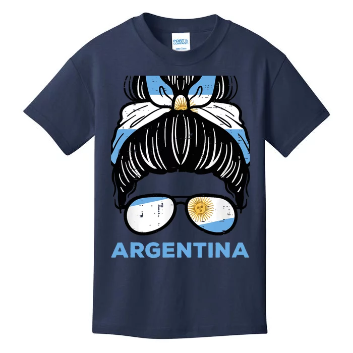 Argentina Flag Hairbun Football Soccer Fan Wo Girls Kids T-Shirt