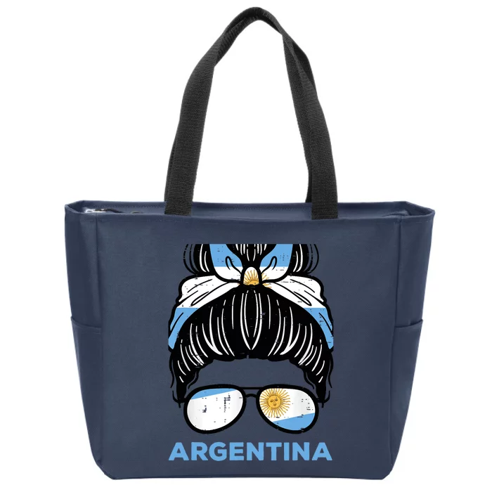 Argentina Flag Hairbun Football Soccer Fan Wo Girls Zip Tote Bag