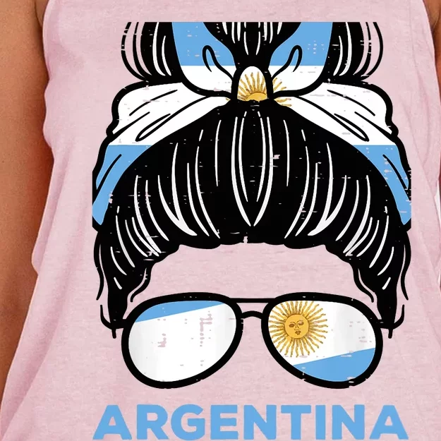 Argentina Flag Hairbun Football Soccer Fan Wo Girls Women's Knotted Racerback Tank