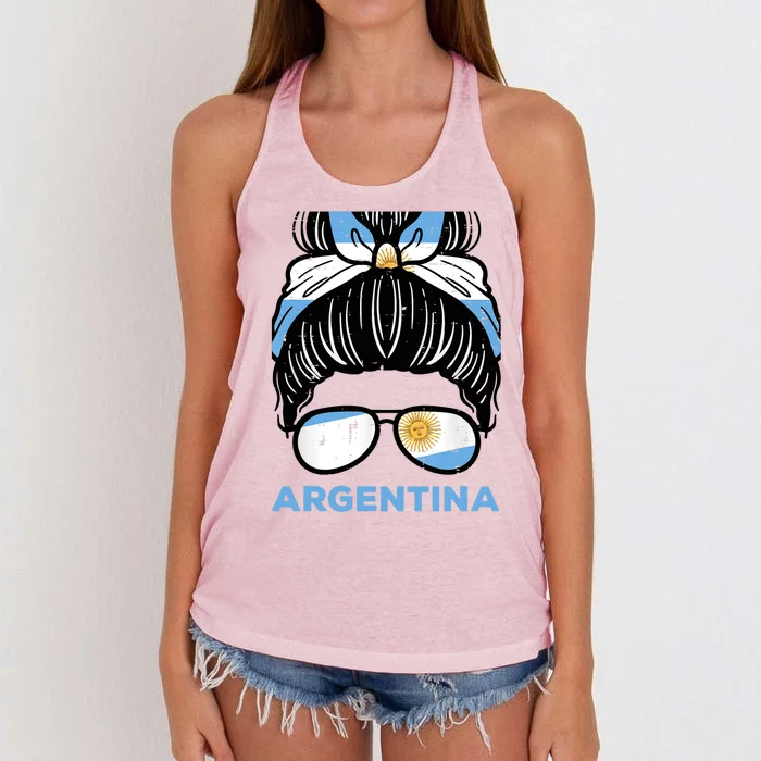 Argentina Flag Hairbun Football Soccer Fan Wo Girls Women's Knotted Racerback Tank