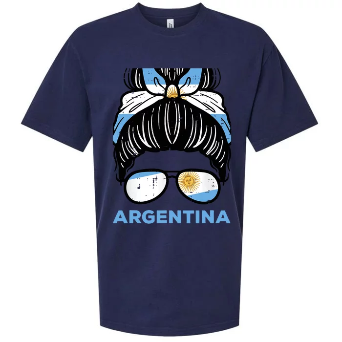 Argentina Flag Hairbun Football Soccer Fan Wo Girls Sueded Cloud Jersey T-Shirt