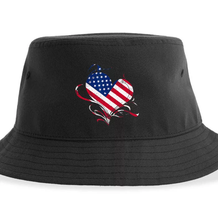 American Flag Heart 4th of July USA Love Patriotic Pride Sustainable Bucket Hat