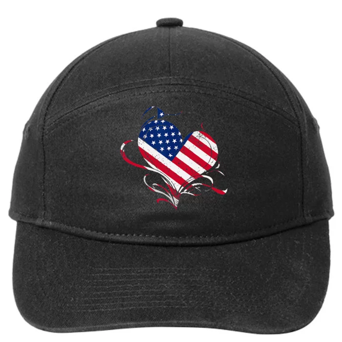 American Flag Heart 4th of July USA Love Patriotic Pride 7-Panel Snapback Hat