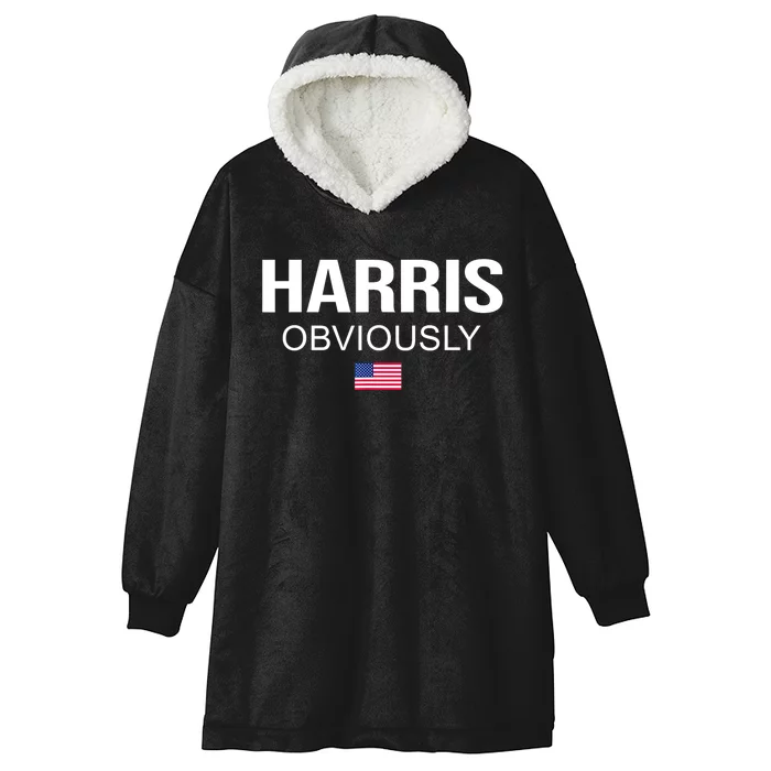 American Flag Harris Obviously For President 2024 Kamala Gift Hooded Wearable Blanket