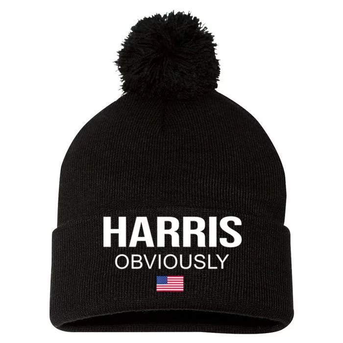 American Flag Harris Obviously For President 2024 Kamala Gift Pom Pom 12in Knit Beanie