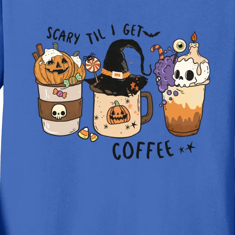 Autumn Fall Horror Scary Til I Get Coffee Halloween Costume Funny Gift Kids Long Sleeve Shirt