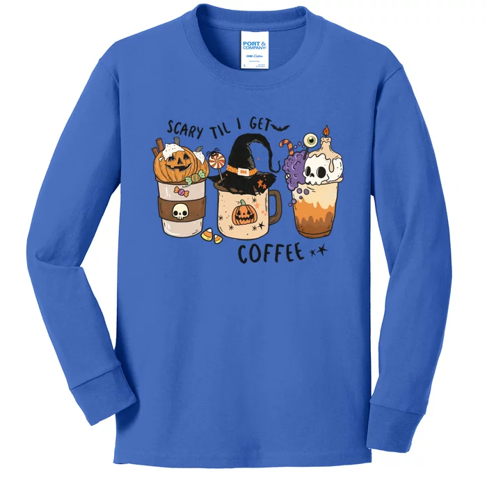 Autumn Fall Horror Scary Til I Get Coffee Halloween Costume Funny Gift Kids Long Sleeve Shirt