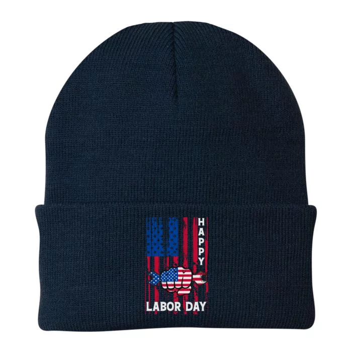 American Flag Happy Labor Day Meaningful Gift Knit Cap Winter Beanie