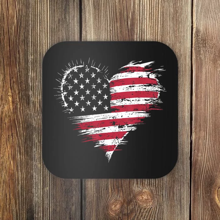 American Flag Heart Women 4th Of July Patriotic Usa Coaster