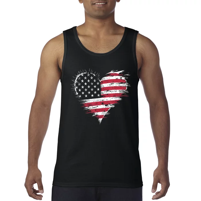 American Flag Heart Women 4th Of July Patriotic Usa Tank Top