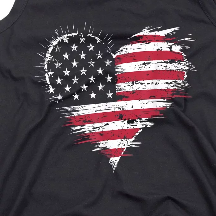 American Flag Heart Women 4th Of July Patriotic Usa Tank Top