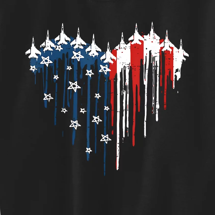 Airplane Flag Heart America 4th Of July Kids Sweatshirt