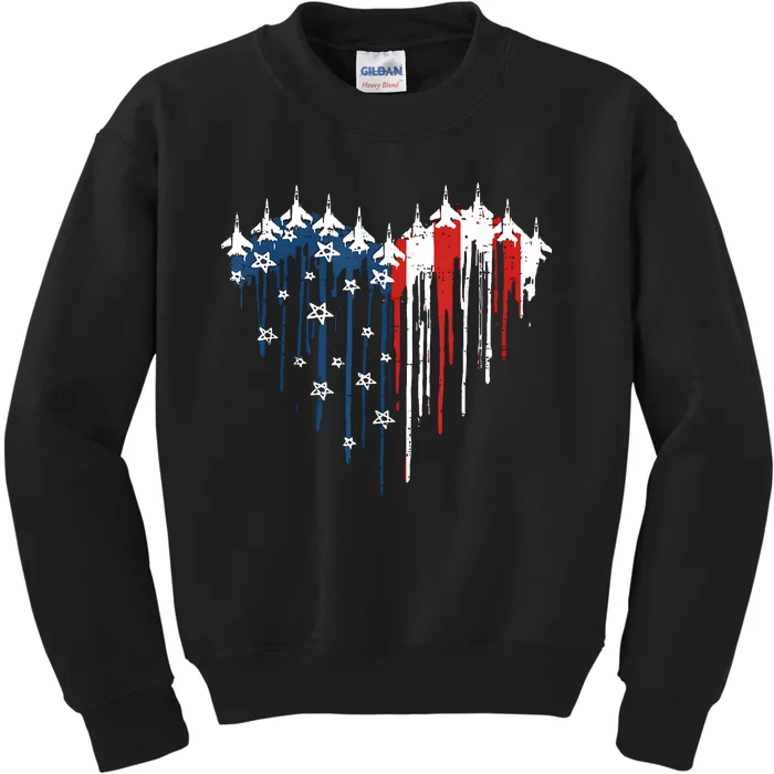 Airplane Flag Heart America 4th Of July Kids Sweatshirt