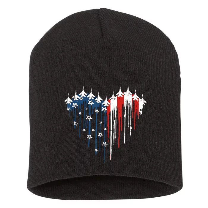 Airplane Flag Heart America 4th Of July Short Acrylic Beanie