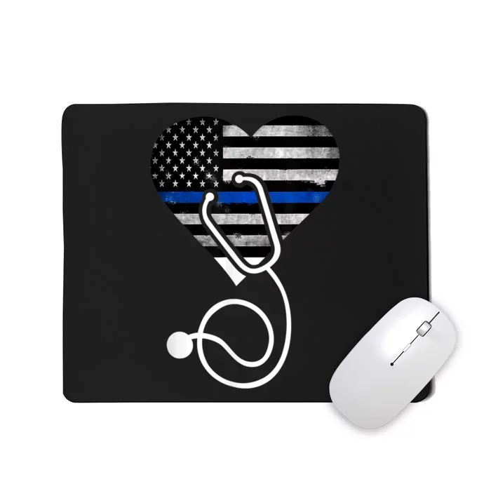 American Flag Heart with Police Thin Blue Line Nurse RN LVN Mousepad