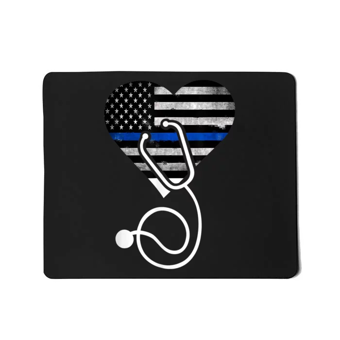 American Flag Heart with Police Thin Blue Line Nurse RN LVN Mousepad