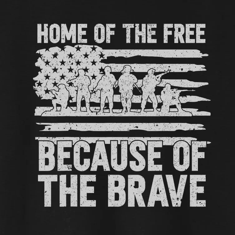 American Flag Home Of The Free Because Of The Brave USA Army Veteran Women's Crop Top Tee