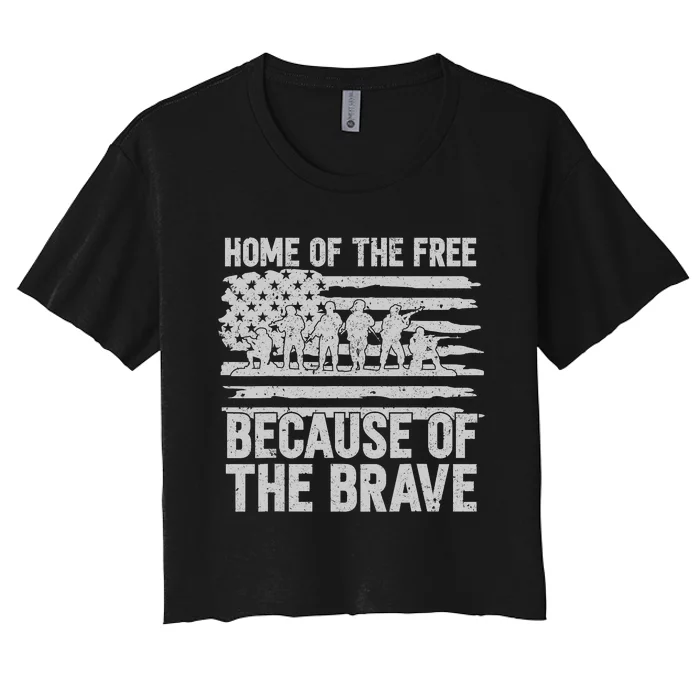 American Flag Home Of The Free Because Of The Brave USA Army Veteran Women's Crop Top Tee