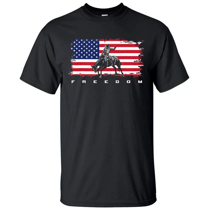 American Flag Horse Riding Rodeo Tall T-Shirt