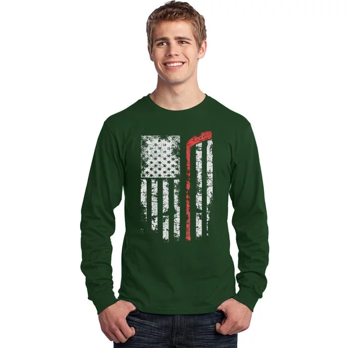 American Flag Hockey Team Gift Hockey Dad Mom Tall Long Sleeve T-Shirt