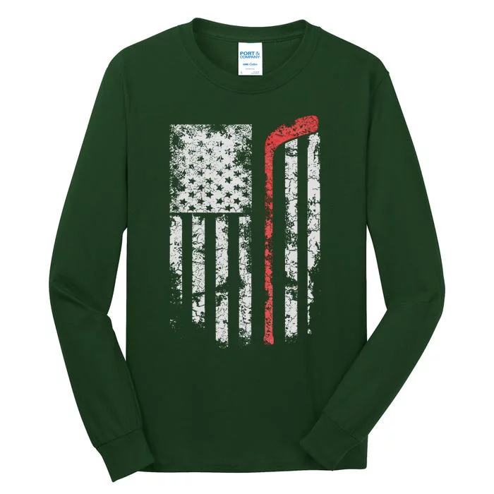 American Flag Hockey Team Gift Hockey Dad Mom Tall Long Sleeve T-Shirt