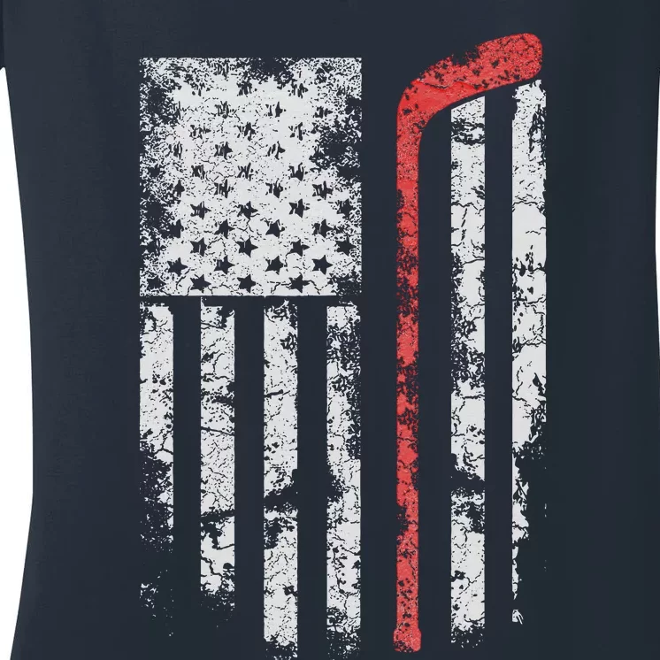 American Flag Hockey Team Gift Hockey Dad Mom Women's V-Neck T-Shirt