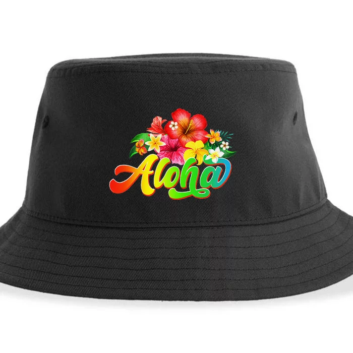 Aloha Flowers Hawaiian Funny Hawaii Beach Luau Party Sustainable Bucket Hat