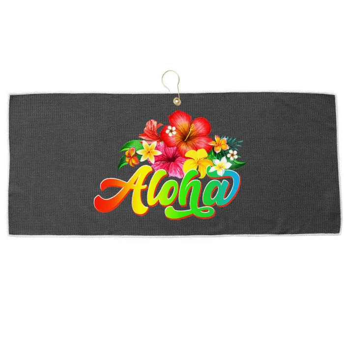 Aloha Flowers Hawaiian Funny Hawaii Beach Luau Party Large Microfiber Waffle Golf Towel