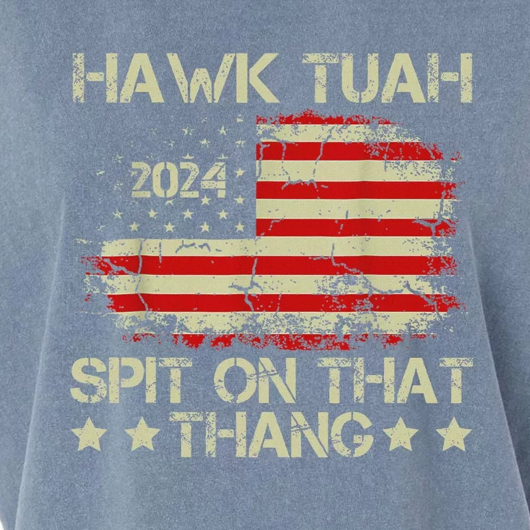 American Flag Hawk Tuah 24 Spit On That Thang Garment-Dyed Women's Muscle Tee