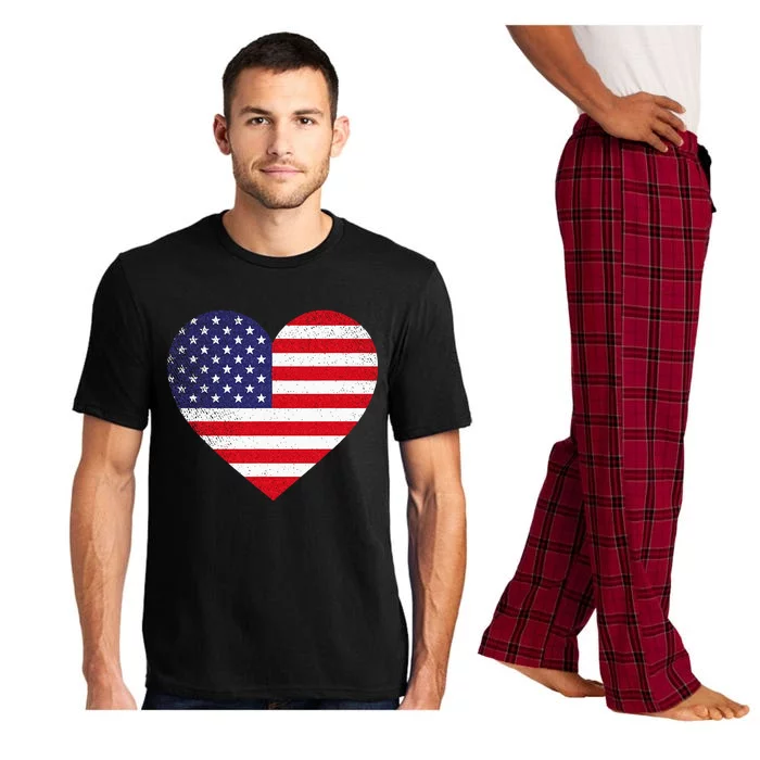 American Flag Heart 4th Of July USA Love Patriotic Pride Pajama Set