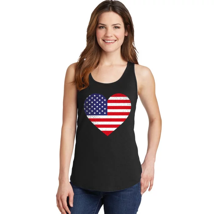 American Flag Heart 4th Of July USA Love Patriotic Pride Ladies Essential Tank