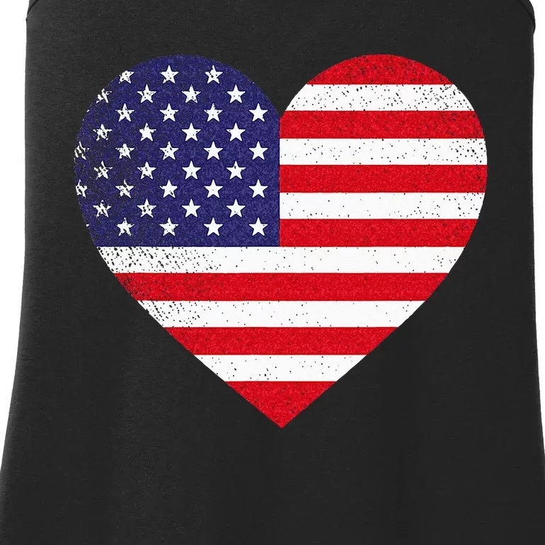 American Flag Heart 4th Of July USA Love Patriotic Pride Ladies Essential Tank