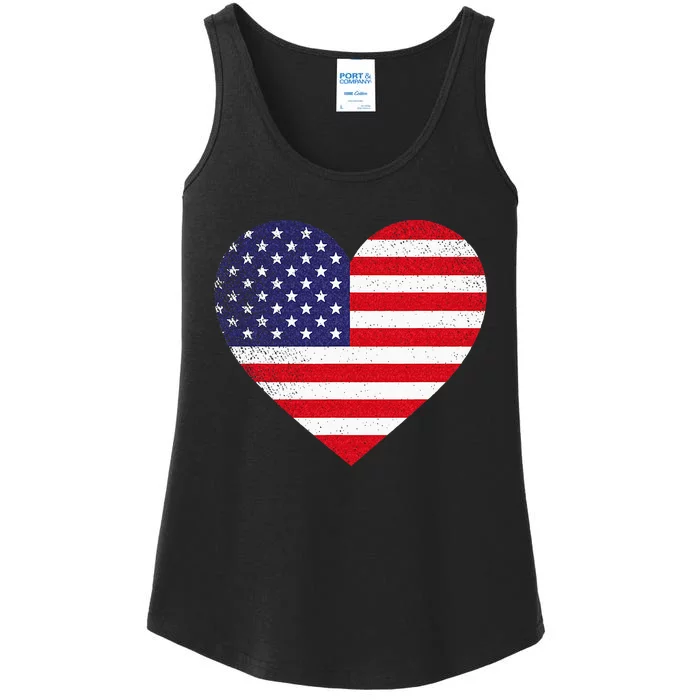 American Flag Heart 4th Of July USA Love Patriotic Pride Ladies Essential Tank