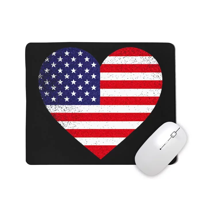 American Flag Heart 4th Of July USA Love Patriotic Pride Mousepad